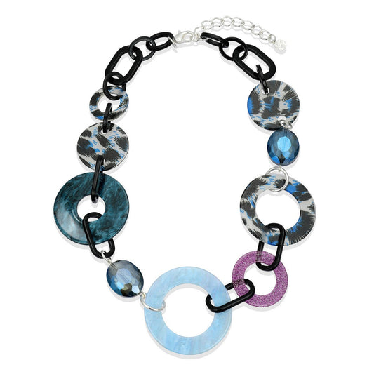 Blue/Multicolour Chain Link Ring Colourful Necklace