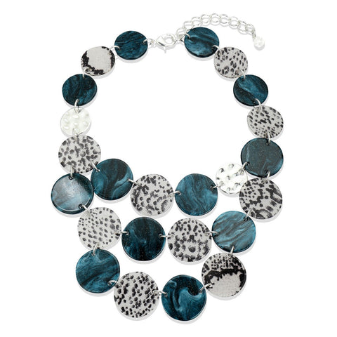 Layered Green and Polka-Dot Disk Necklace