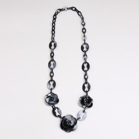 Blue Poured Glass Rhinestone Flower Necklace