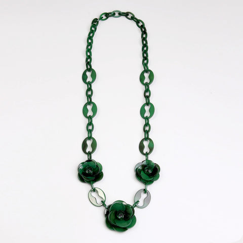 Blue Poured Glass Rhinestone Flower Necklace