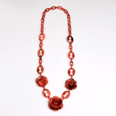 Blue Poured Glass Rhinestone Flower Necklace
