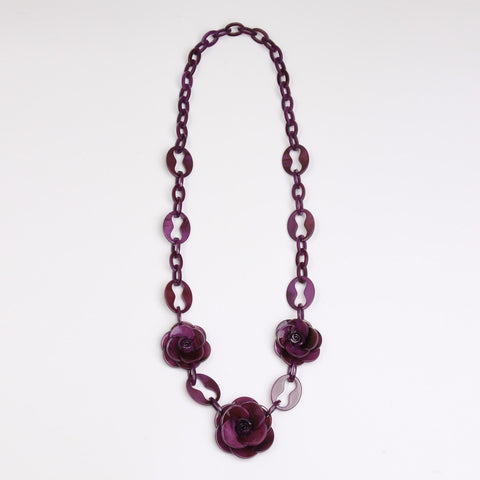 Blue Poured Glass Rhinestone Flower Necklace