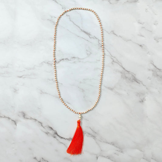 Orange Pearl Tassel Necklace