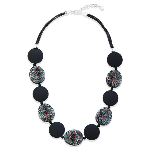 Black & White Floral Long Necklace