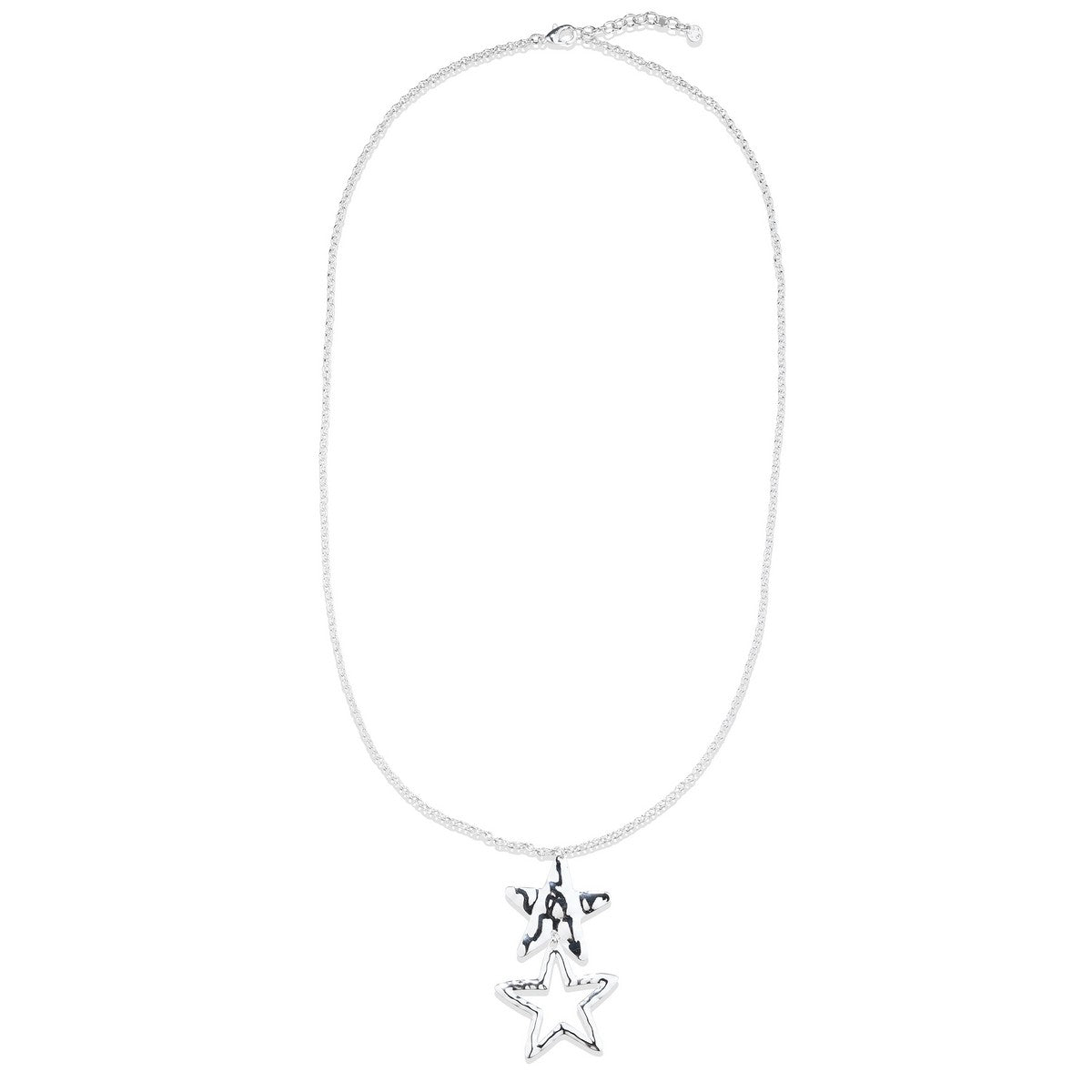 Silver Long Necklace with Stacked Star Pendants