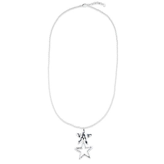 Silver Long Necklace with Stacked Star Pendants