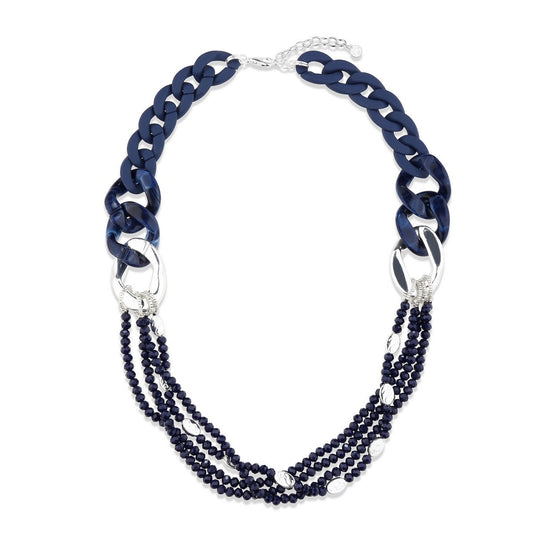 Navy Chain Link Beaded Long Necklace