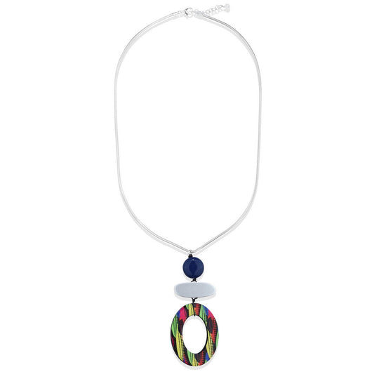 Varicoloured Oval Ring Pendant Long Necklace