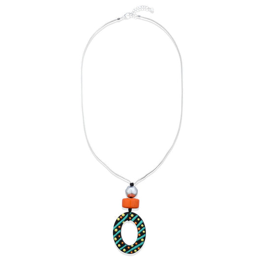 Multicolour Oval Ring Pendant Long Necklace