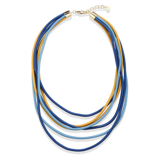 Blue Beaded Necklace with Oval Pendant
