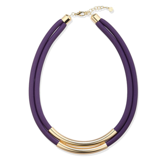 Purple Beaded Necklace with Geometric Accents