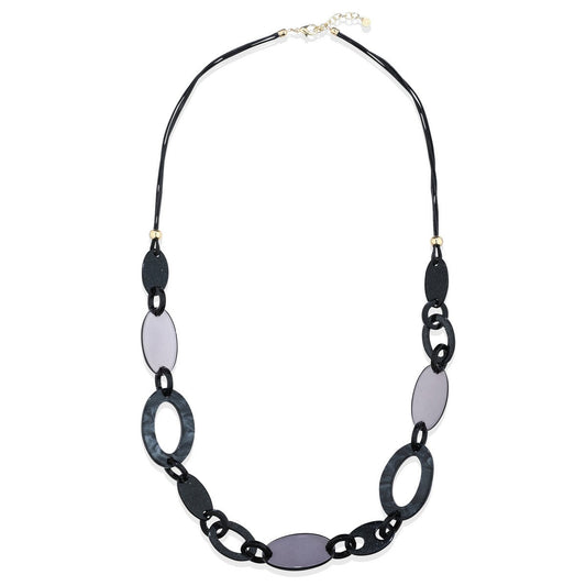 Chain Link Long Necklace with Beads - Black