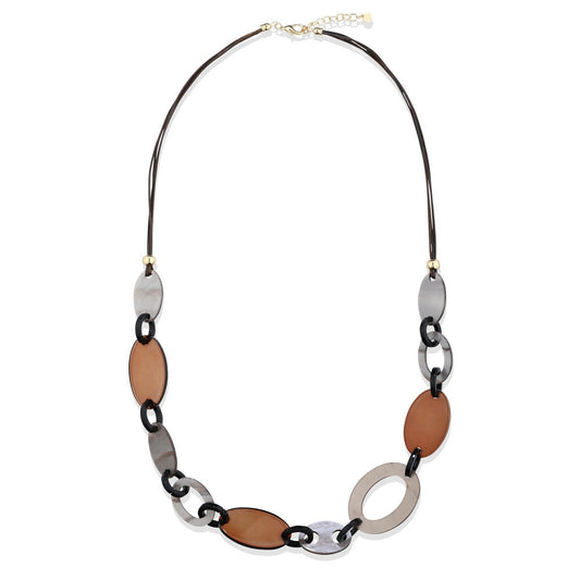 Chain Link Long Necklace with Beads - Coffee