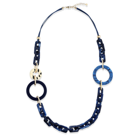 Blue Long Necklace with Ring Links