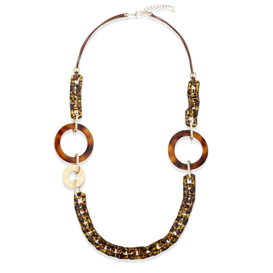 Leopard Print Long Necklace with Ring Links