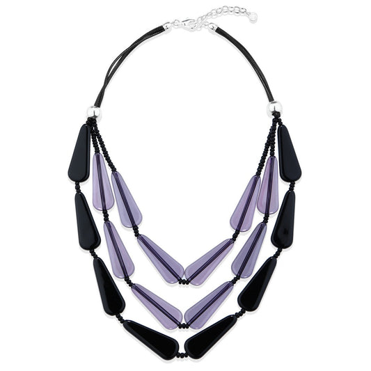 Black Layered Bead Colourful Long Necklace