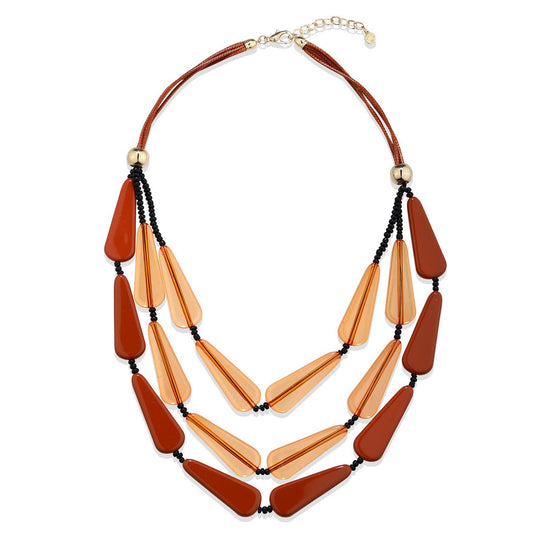 Orange Layered Bead Colourful Long Necklace