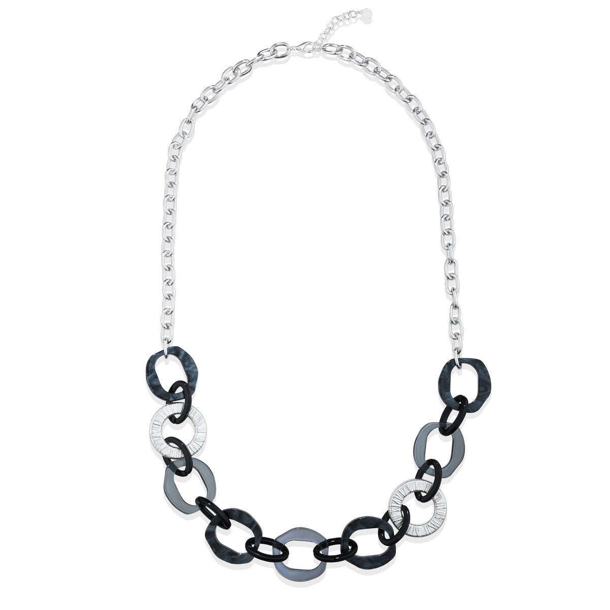 Black & White Link Necklace with Silver Chain