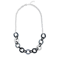 Black & White Link Necklace with Silver Chain