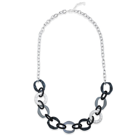 Black & White Link Necklace with Silver Chain