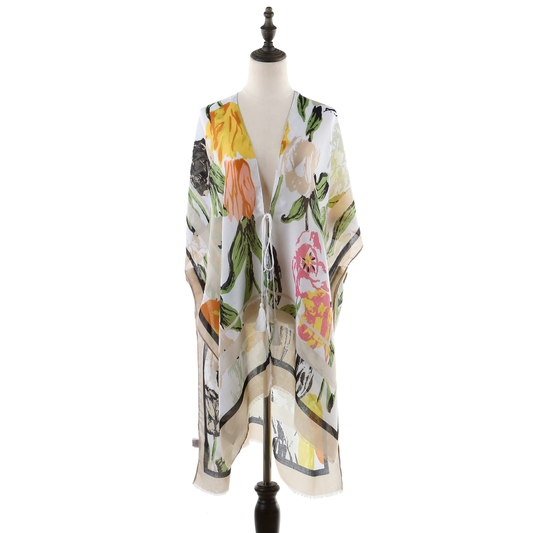 Bright Large Floral Design Kimono - Yellow