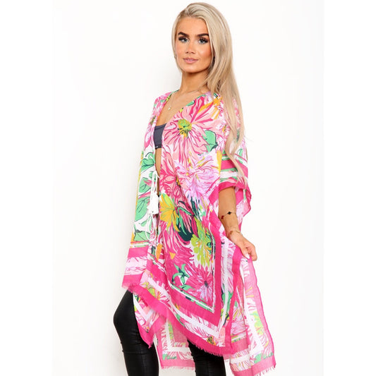 Vibrant Floral Summer Kimono - Pink
