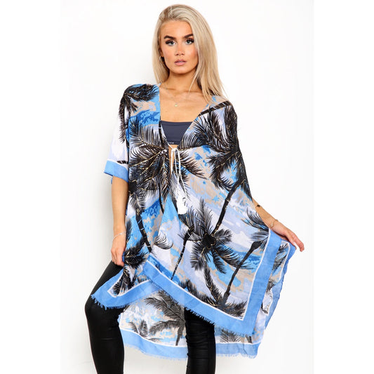 Tropical Leaves Kimono - Blue