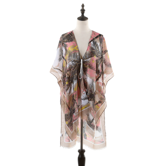 Large Tropical Leaves Print Kimono - Pink