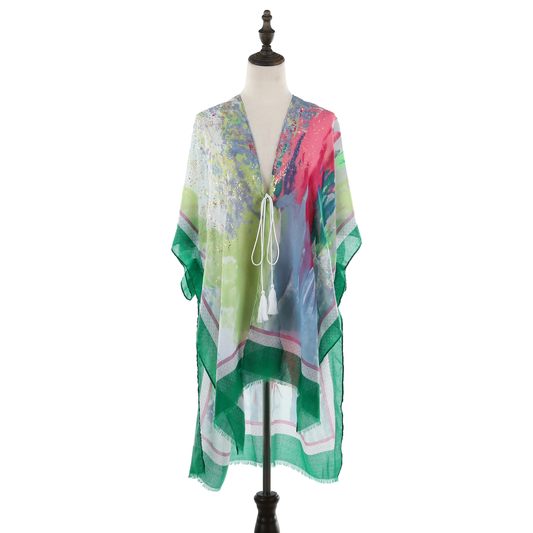 Vibrant Summer Kimono with Glitter - Green