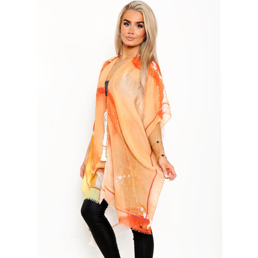 Vibrant Print Summer Kimono - Orange