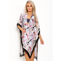 Vibrant Pattern Kimono with Border - Black