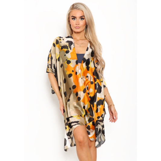 Polka-Dot Print Silk Kimono - Orange