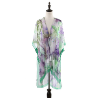 Tie-Dye Look Floral Kimono - Green