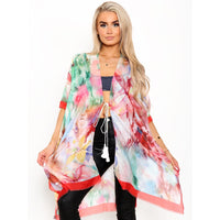Tie-Dye Look Floral Kimono - Red