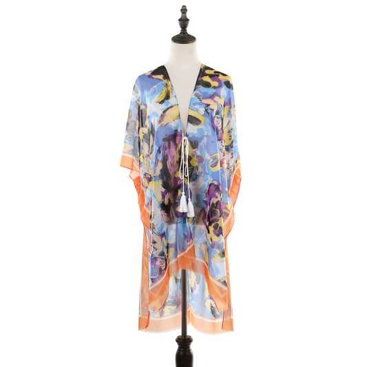 Abstract Pattern Kimono with Border - Orange