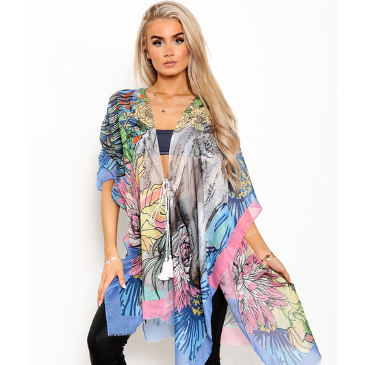 Large Mixed Leaves Kimono - Green