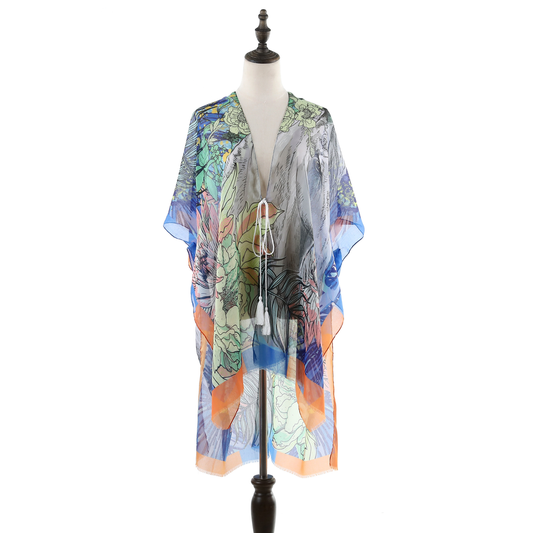 Large Mixed Leaves Kimono - Orange