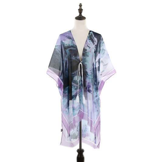 Multicolour Kimono with Border - Purple