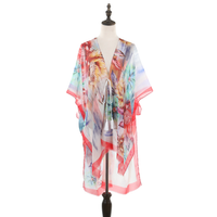 Large Bright Floral Print Kimono - Red