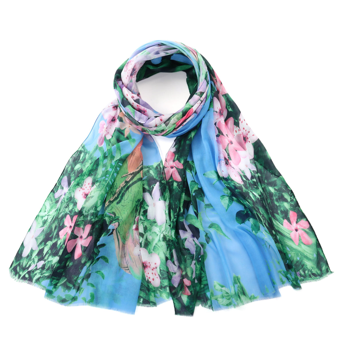 Vibrant Lily Flower Scarf - Blue
