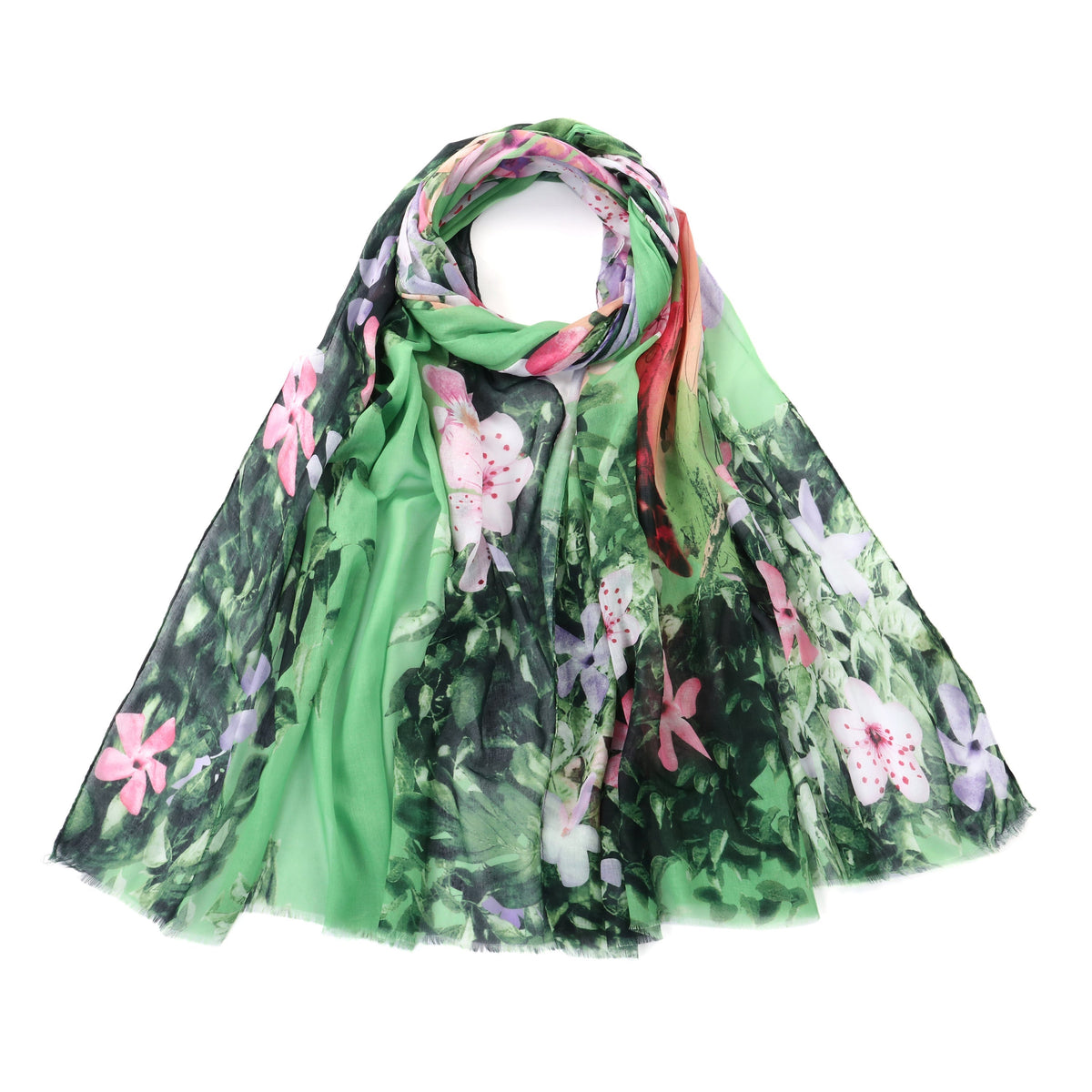 Vibrant Lily Flower Scarf - Green