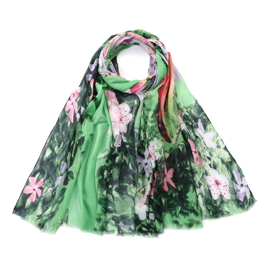 Vibrant Lily Flower Scarf - Green