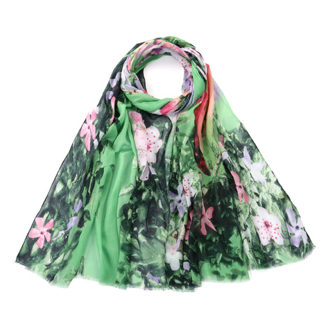 Vibrant Lily Flower Scarf - Green