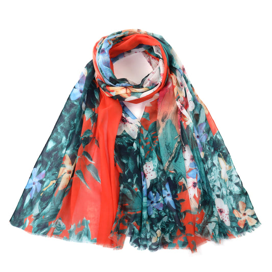 Vibrant Lily Flower Scarf - Red