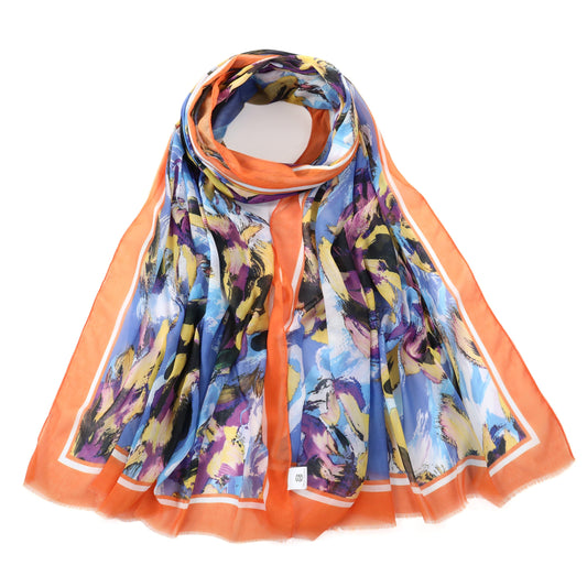 Abstract Print Silk Blend Scarf - Orange