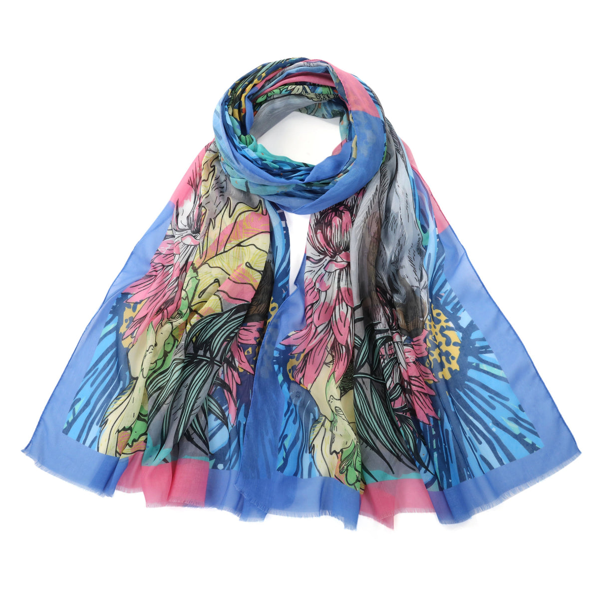 Horse & Flowers Print Silk Blend Scarf