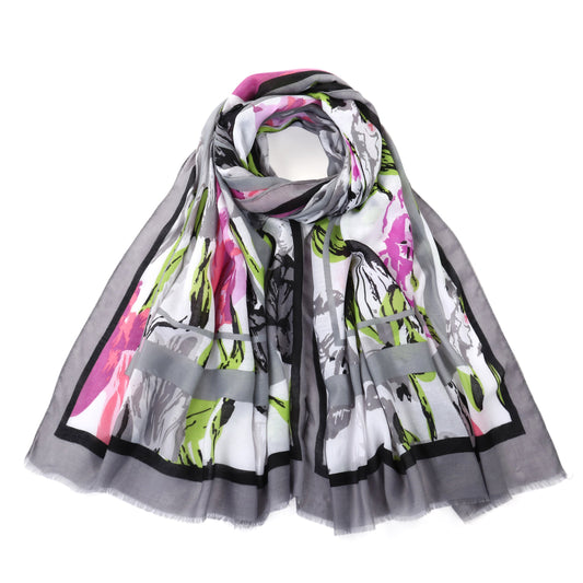 Black & Pink Tulip Printed Scarf