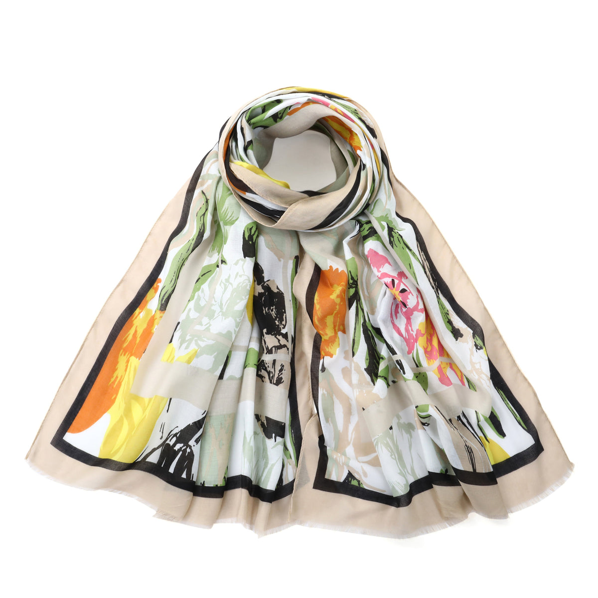 Beige & Yellow Tulip Print Scarf