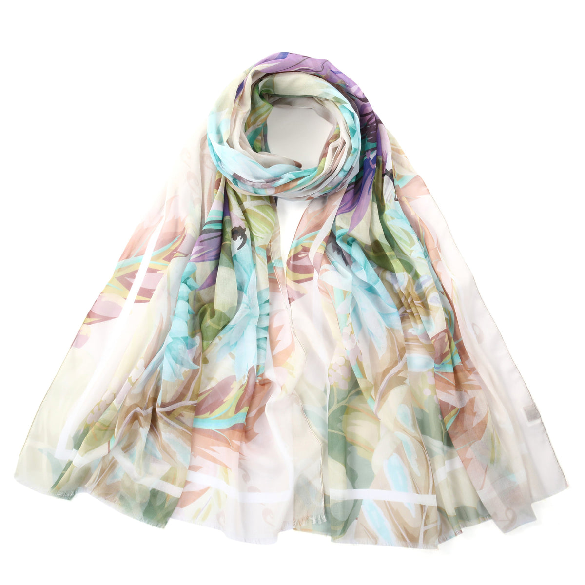Beige & Blue Parrot  Print Scarf