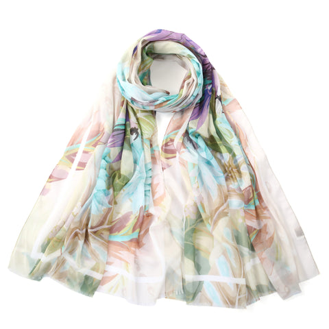 Beige & Blue Parrot  Print Scarf